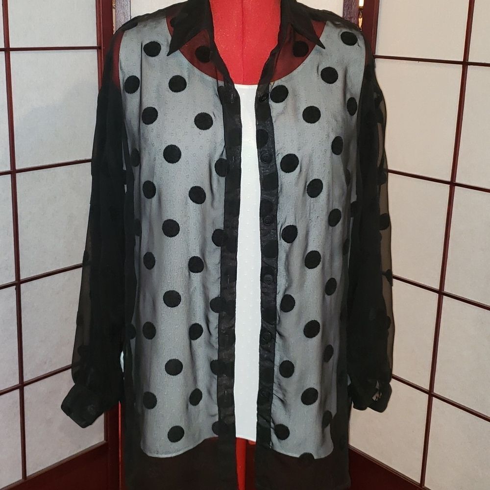 Carol Anderson Sheer Black Polka-Dotted Blouse